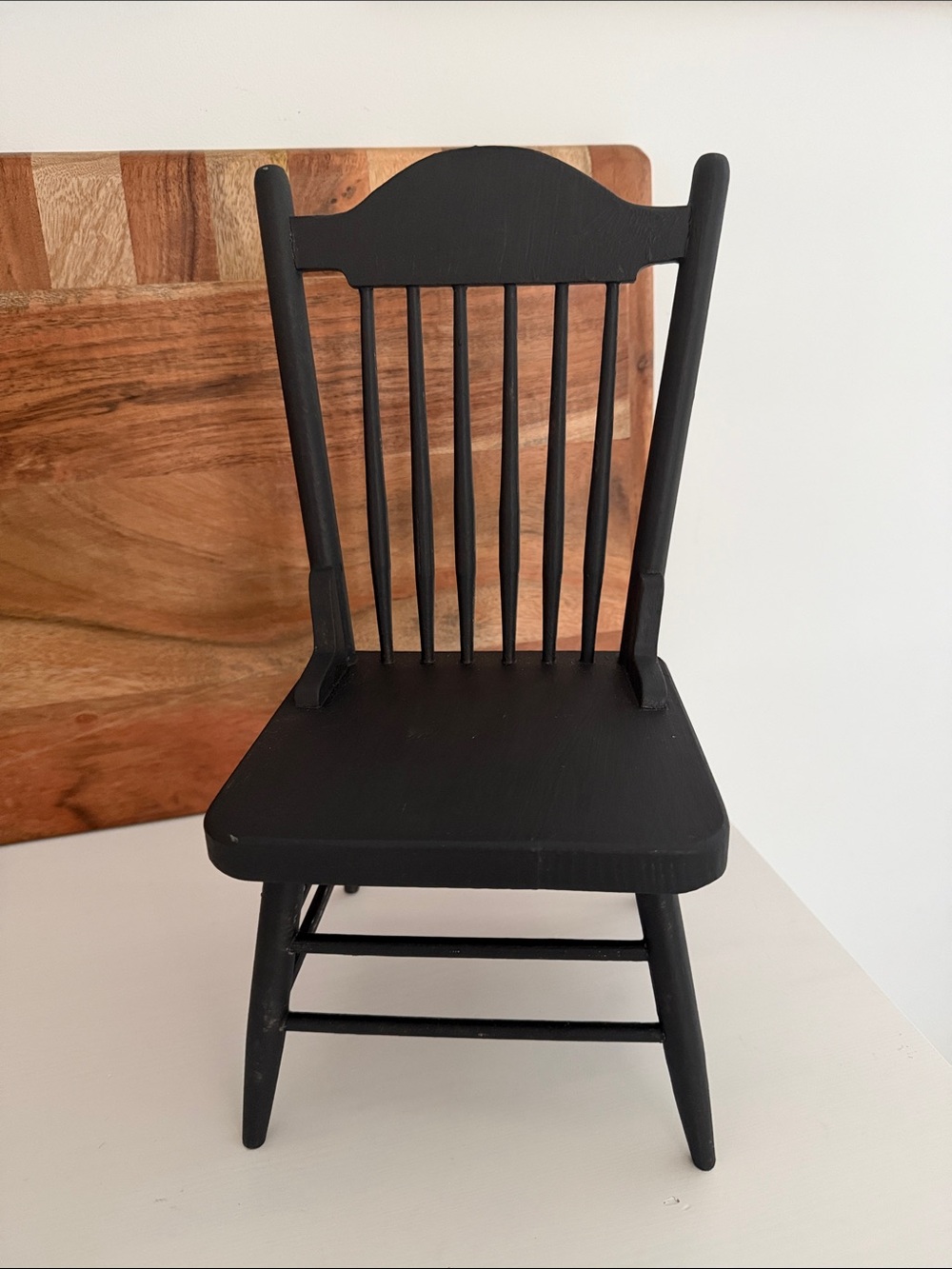 Black Wooden Spindle-Back Miniature Table Top Accent Chair Plant Stand